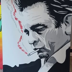 Monochrome Portrait Acrylic Painting Original, Johnny Cash